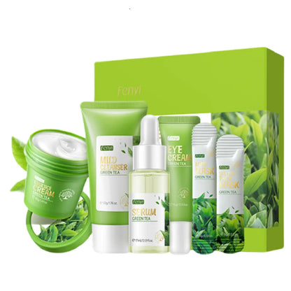 Green Tea Skincare Set 19-In-1 Skincare Gift Set With Natural Extracts Cleanser Face Serum Face Cream Eye Cream Facial Mask